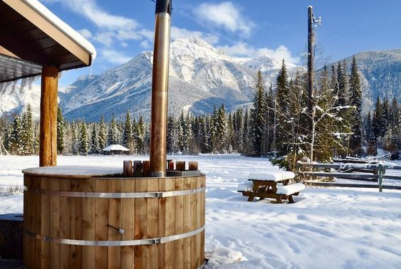 Wood fired hot tub winter