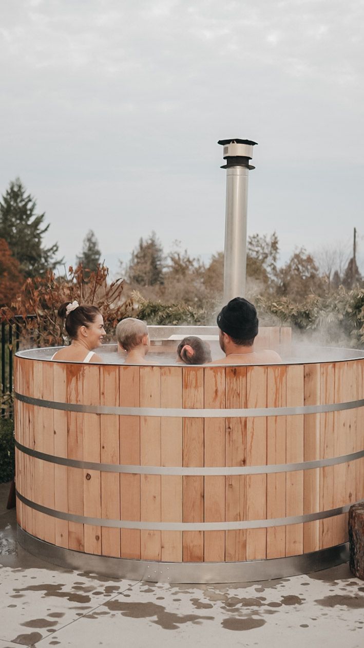 Wood fired hot tub with Jillian Harris and Justin Pasutto 