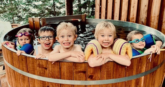 Wood fired hot tub with kids