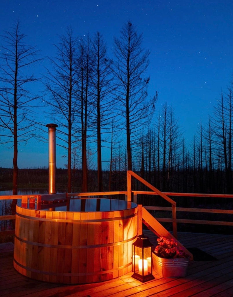 Wood burning hot tub canada night