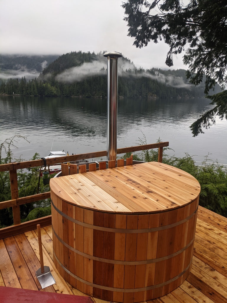 Wood fired hot tub lake