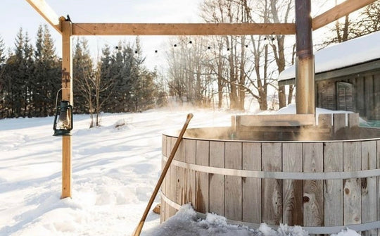 Wood heated hot tub in the forest 