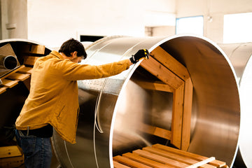 The man is creating the hot tub