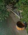 Wood burning hot tub on the sandy beach