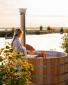 Wood hot tub on the lake