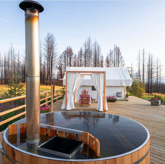 Wood fired hot tub in the patio