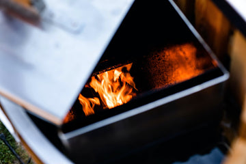 wood fired hot tub stove with open lid